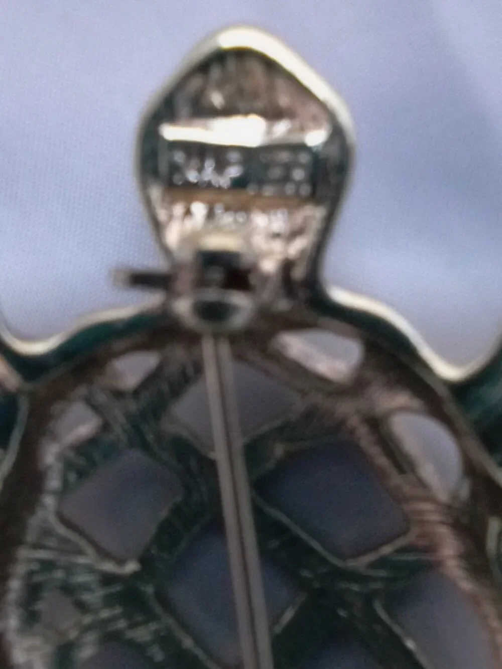 Napier Basket Weave Turtle Brooch Green Eye Variant